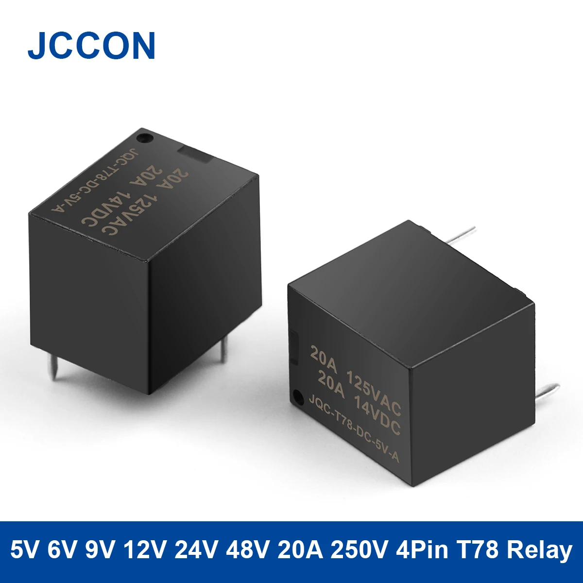 10Pcs 5V 6V 9V 12V 24V 48V DC Power Relais 20A 250VAC 4Pin relais PCB Typ Schwarz Automobil Relais T78 Serie – Detail 3