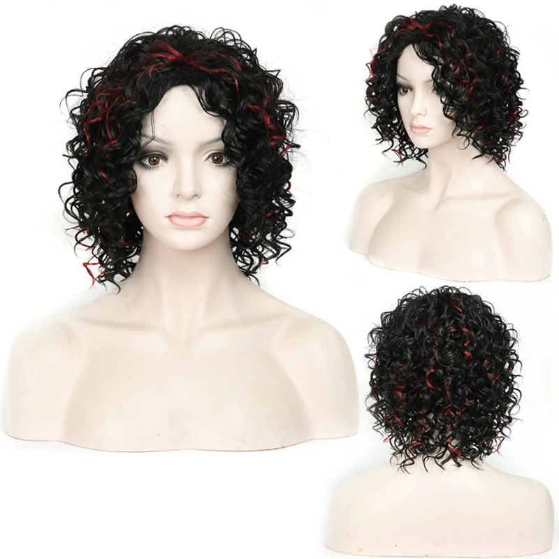 

45cm SHUOHAN Synthetic Wig High Temperature Fiber African Afro Curly Wild Curl Machine Net None Lace Black Red Zebra SX21