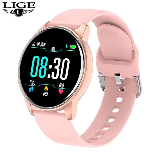 LIGE 2022 Fashion Smart Watch Men Fitness Bracelet Heart Rate Blood Pressure Monitoring Sports Tracker Smartwatch Gift for Women Pink