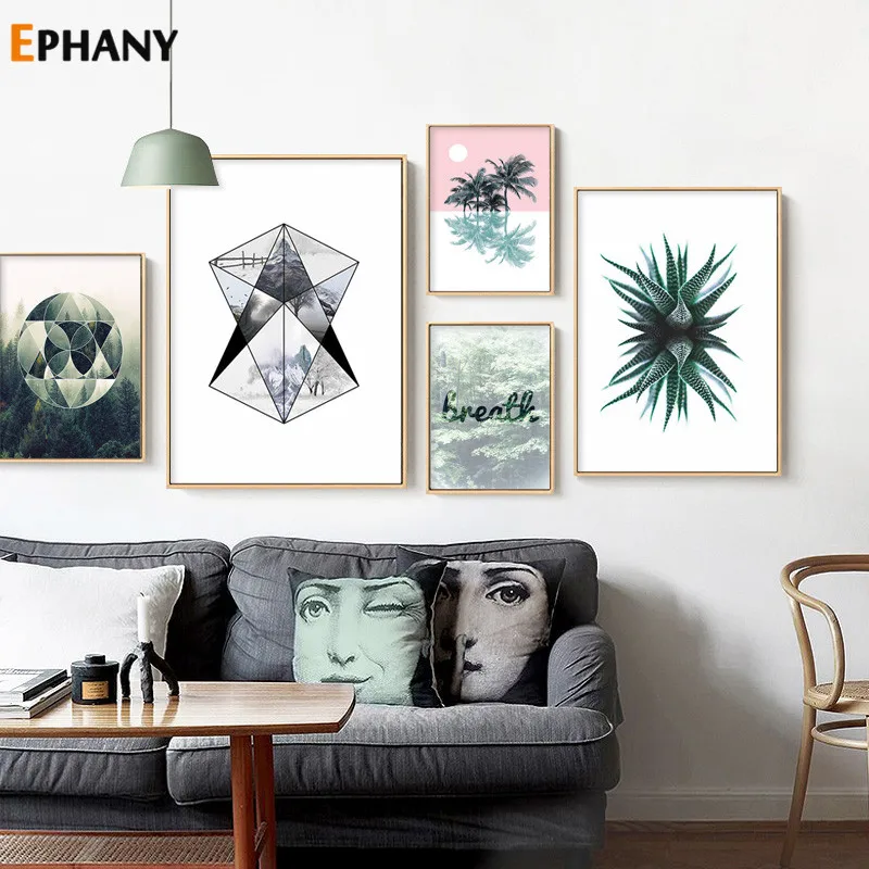 

Geometrical Winter Snow Landscape Picture Poster Nordic Print Nature Forest Scenery Wall Art Canvas Painting Modern Room Decor