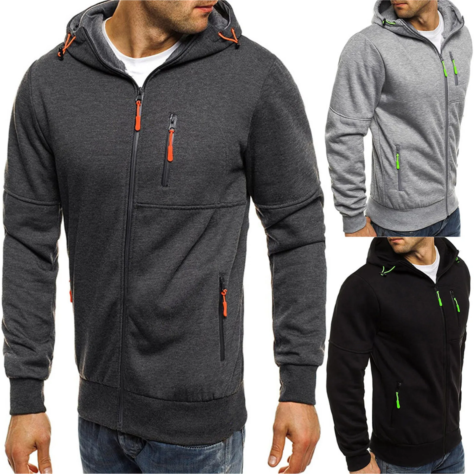 GRT Fitness Hb288a169dc73477cbe08684752bf92b8S New 2021 Men's Splice Cap with Long Sleeve Zip Sweater Tops Sweatshirt Outwear Warm Hoodie  
