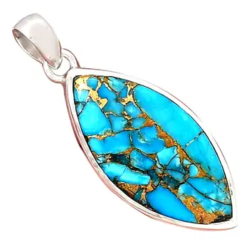 

Genuine BLUE COPPER TURQUOISE Pendant 925 Sterling Silver, 43.5 mm, AP6530