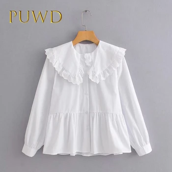 

PUWD 2019 New autumn women's small round Lapel poplin shirt