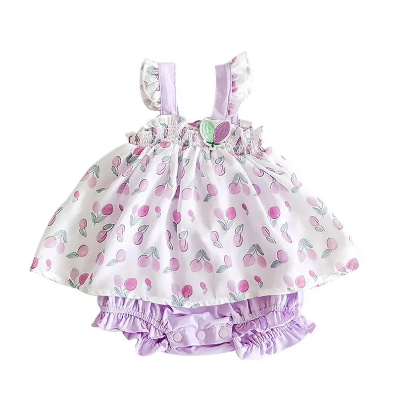 

Summer Baby Girls Jumpsuit Tulip Printing Sleeveless Dots Skirt Pure Cotton Triangle Climbing Clothes