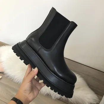 

Ankle Boots Platform Women Boots Thick Heel Boots Ladies Black Bota Feminina Inverno New Arrival Shoes Women Slip on Botas Mujer