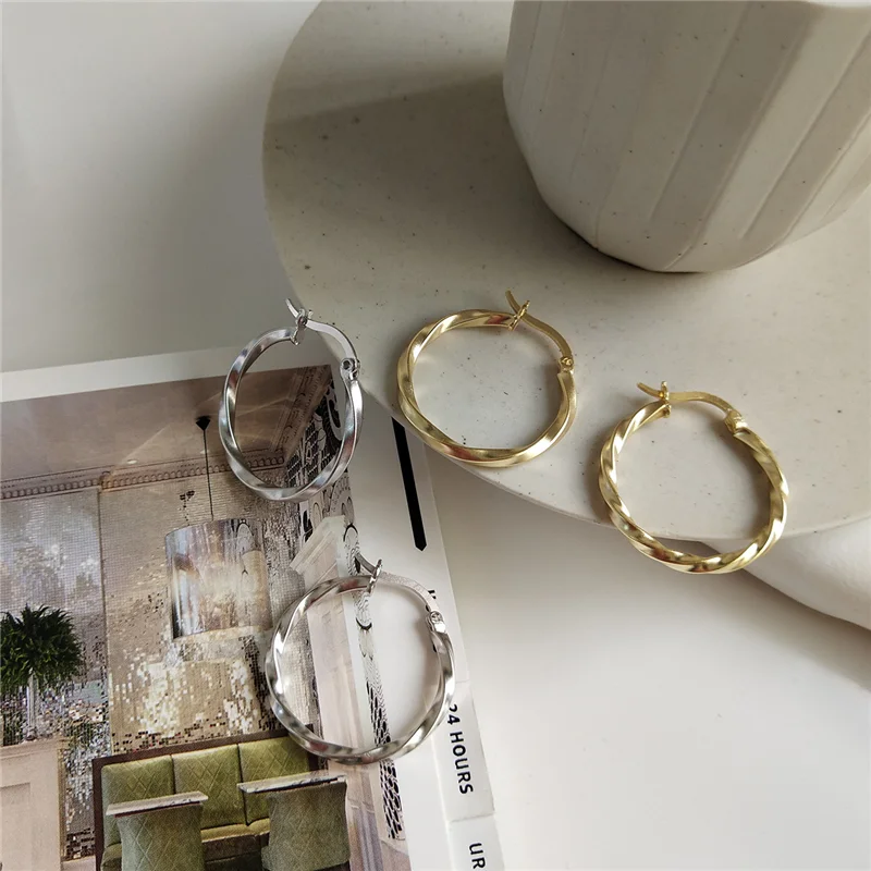 WANTME Genuine 925 Sterling Silver Minimalist Round Twist Stud Earrings for Women Punk Hip-hop Fashion Jewelry Accessories Gift