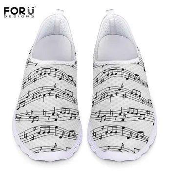 

FORUDESIGNS Women Flat Shoes Colorful Music Notes 3D Print Mesh Summer Slip On Sandal Female Light Weight Scarpe Donna Zapatos