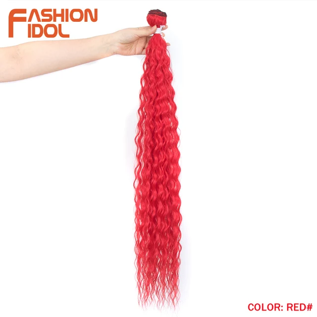 FASHION IDOL Loose Deep Wave Hair Bundles Extensions Ombre Hair Bundles 28-32Inch 120g Super Long Hair Synthetic Curly Wave Hair RED