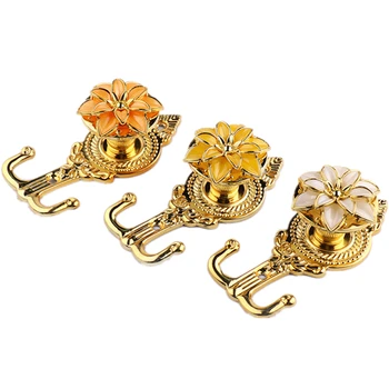

1 Pair Lotus Flower Gold Alloy Wall Hangers Metal Window Door Curtain Holders
