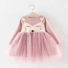 Детские платья для девочек; милое Повседневное платье принцессы с рисунком лисы; платье с фатиновой юбкой в стиле пэчворк для маленьких девочек; повседневная одежда