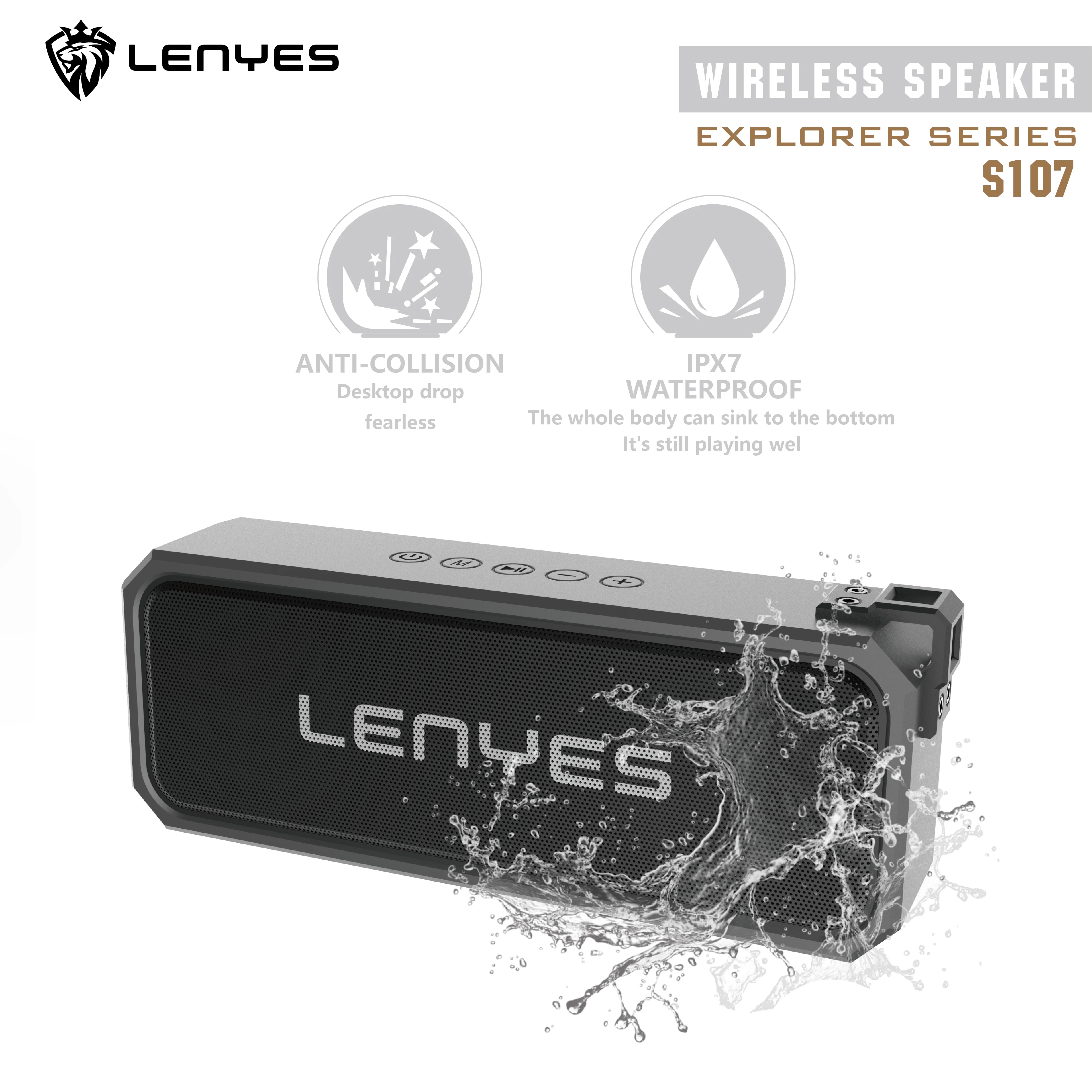 

Lenyes Waterproof Bluetooth Speaker Box TWS Portable IPX 7 Stereo Woofer Wireless Loudspeakers Charging for Other Devices S107