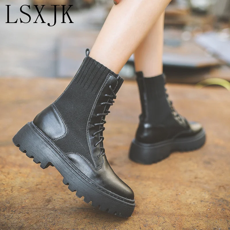 

LSXJK Winter Boots Women White Martin Boots Women Thick-Heeled Thick-Soled Short Boots 2021 New Short Single Boots 5026-1