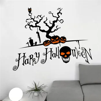 

Pumpkin Owl Skeleton Tomb Died People Pattern Wall Stickers For Home Decoration Window Decals Halloween Festival Wall Vinyl Art
