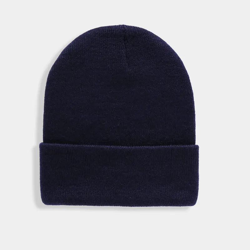 Navy blue Универсальная Однотонная Шапочка По Осени и Зиме Мягкие Теплые Вязаная Шапка содержащая Шерсть для Мужчины и Женщины Шапки Лыжный ноловной убор 24 Цветов Шапочки - Цвет: Navy blue