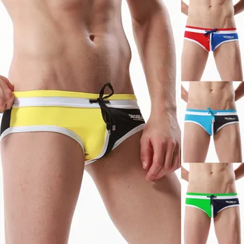 

Summer new men's tie with low waist hit color nylon breathable swim trunks men's swimwear 11.15