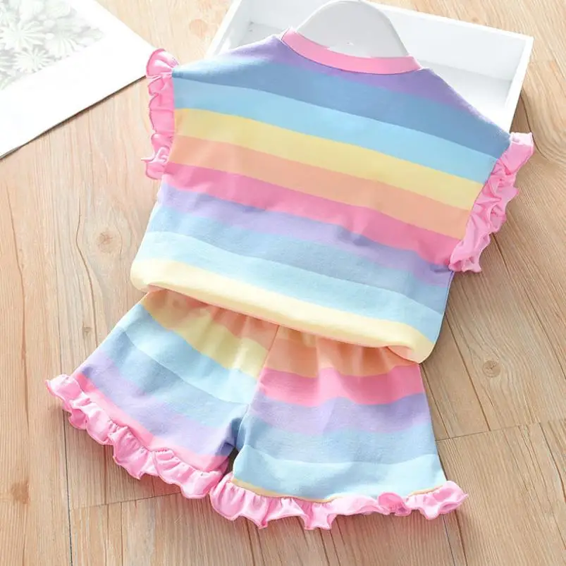 Girls Clothes New Summer Style Baby Girls Striped casual suit Ruffle T-shirt + shorts 2Pcs for Kids Clothes sportswear 2-8Y