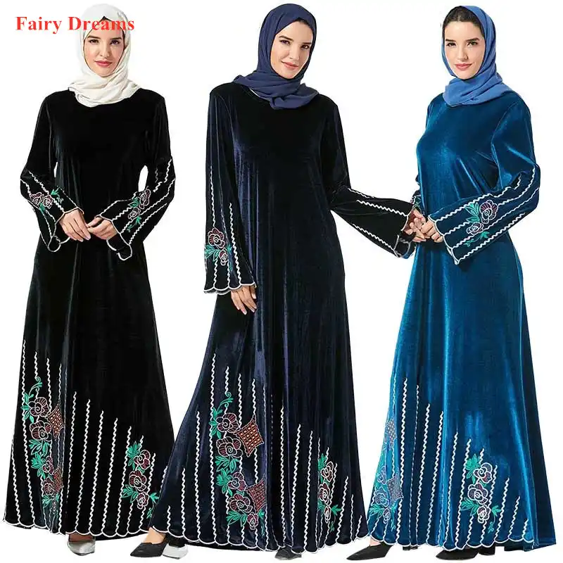 Velvet Abaya Pakistan Dubai Turkey Bangladesh Islamic Clothing Hijab Kaftan Women Black Blue Muslim Maxi Dress Plus Size Robe Aliexpress