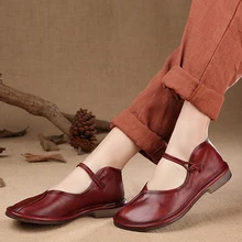 Женские кожаные туфли; сезон весна-осень; туфли на плоской подошве ручной работы в народном стиле; женские повседневные туфли на низком каблуке; туфли с пряжкой и ремешком; Actmdall