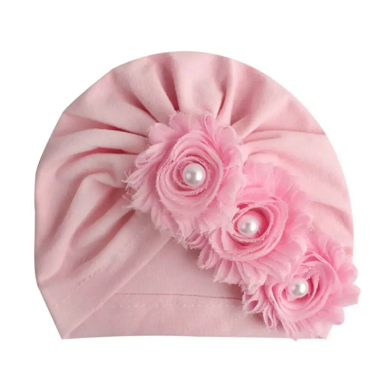 Детские аксессуары для новорожденных девочек и мальчиков с жемчугом 3D Цветочный Цветок хлопок детская шапка Теплый головной убор шляпа