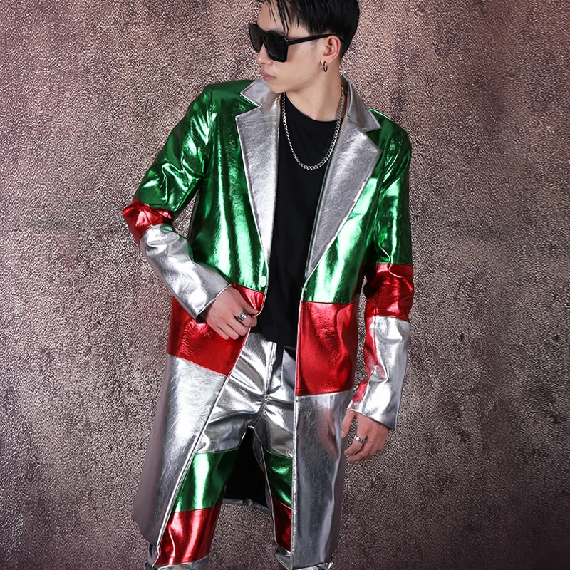 jacket pant Мужская Уличная одежда в стиле хип-хоп из искусственной кожи, облегающие длинные блейзеры, костюм, пальто, рождественские костюмы, мужские комплекты из 2 предметов(куртка+ штаны - Цвет: jacket pant
