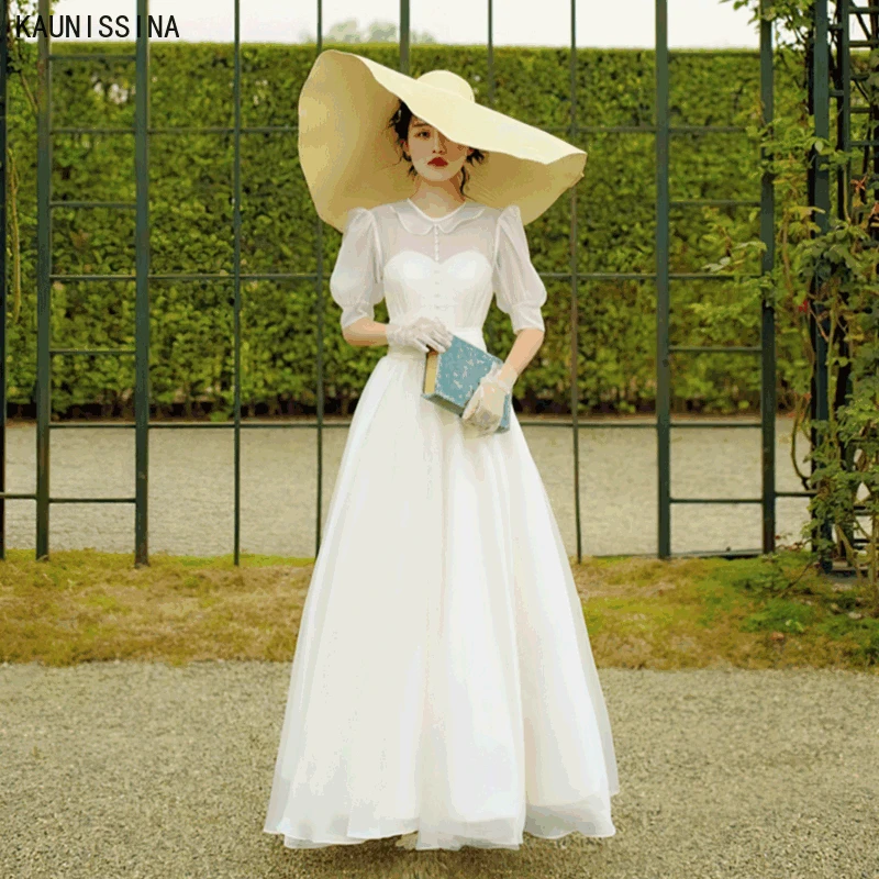 Kaunissina Vintage Wedding Dress Half Sleeve A-line Simple Bridal Dresses  White Simple Elegant Wedding Gowns Vestido De Novia - Wedding Dresses -  AliExpress