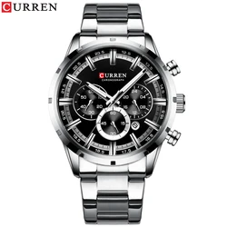 Elegant Silver Blue Chronograph Men's Watch - Sporty Stainless Steel Design (Silver black watch)