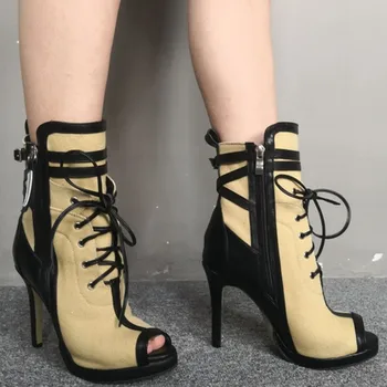 

SHOFOO shoes,Women's boots, cloth, about 11 cm high heel boots, ankle boots, peep toe boots, banquet shoes. .SIZE: 34-45