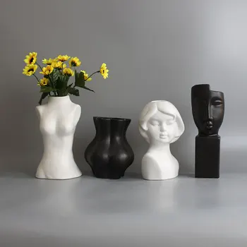 

Art Portrait Flower Pot Vase Sculpture Resin Human Face Family Flower Pot Handmade Garden Storage Flower Arrangement Home Decor