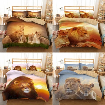 

3D Lion Duvet Cover Set 2/3pcs Animal Pillowcase Bedding Set For Kids Bedclothes Queen King Twin Size Bed Set