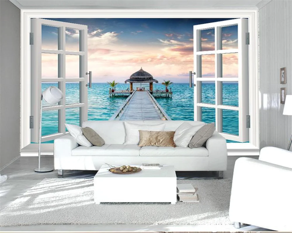 beibehang Customized modern new beach seaside coconut tree bedroom living room background wallpaper wall papers home decor