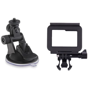 

1Pcs Suction Fixing Holder Car Mount & 1Pcs Plastic Protective Standard Border Frame Case for Gopro Hero 5