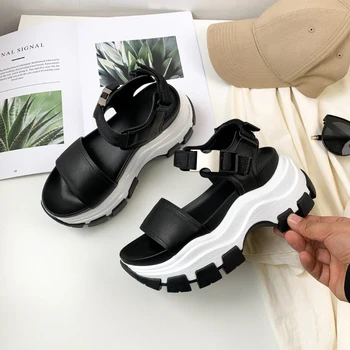 

Platform Sandals Summer Casual Buckle Strap Leather Sandals Beach Shoes Women Ridged Sole Gladiator Shoes