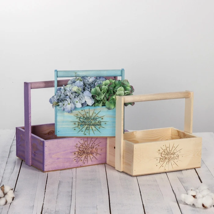 Набор деревянных ящиков 3 в 1 с ручкой С днем рождения выжиганием 30 × 25 20 см 4711030 |