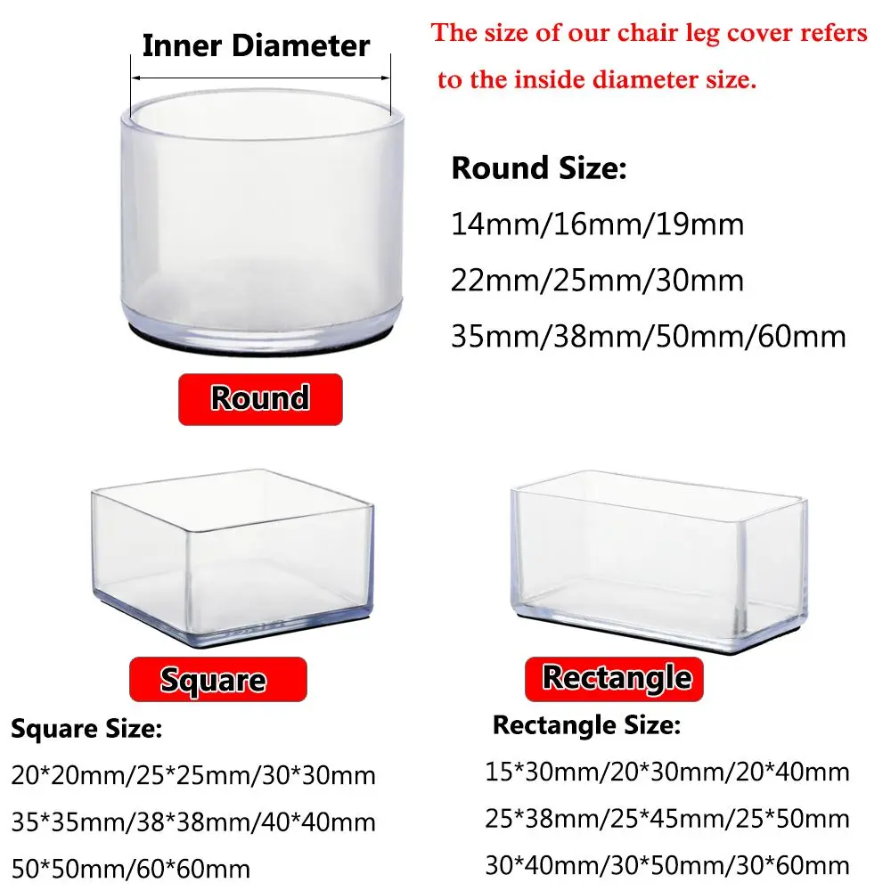 Description Picture 4 of item4Pcs/set New Transparent PVC Table Leg Caps Furniture Foot Cover Non-slip Floor Protector Pads Protective Case