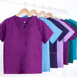 2021Clearance Scrub Set Nurse Workwear Scrubs Nursing Uniforms V Neck Women Men Solid Color Doctor Working Suit Cheap