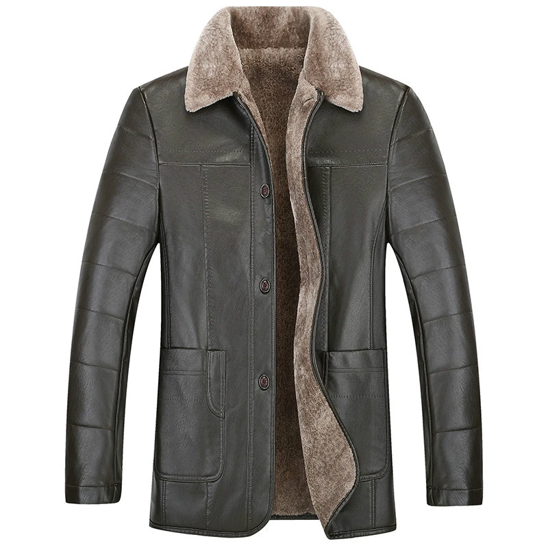 Большие размеры 8XL 7XL 6XL 5XL новая зимняя мотоциклетная мужская кожаная куртка Мужская ветровка мужская верхняя одежда теплая куртка из овчины - Цвет: Brown