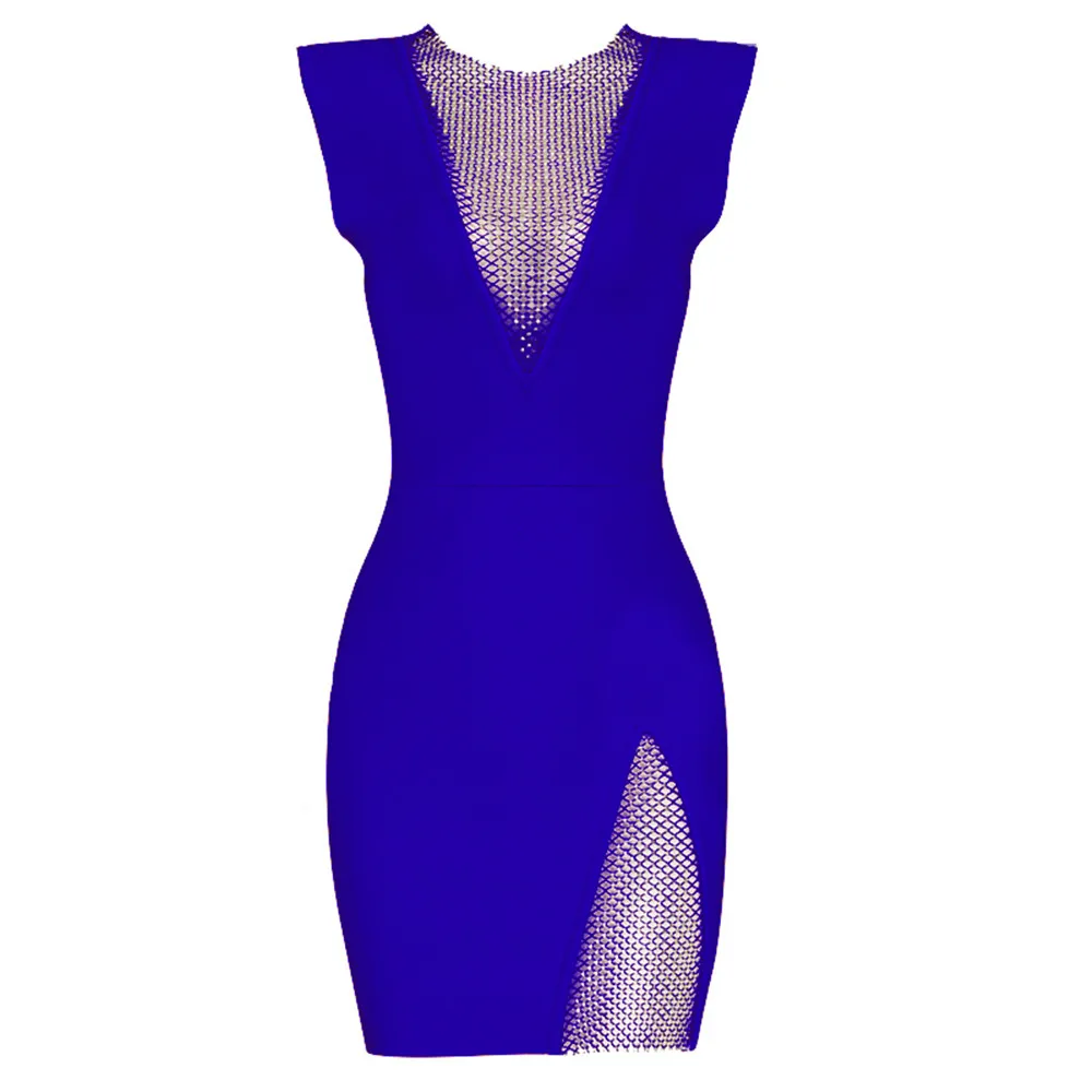 

New Blue Color Ladies HL Bandage Dress Sleeveless Sexy Hollow Out Bodycon Mini Dress Club Night Sexy Dancer Dress Vestido