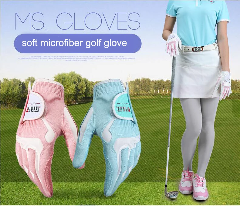 free shipping good quality comfortable durable pink color women skidproof microfiber golf glove