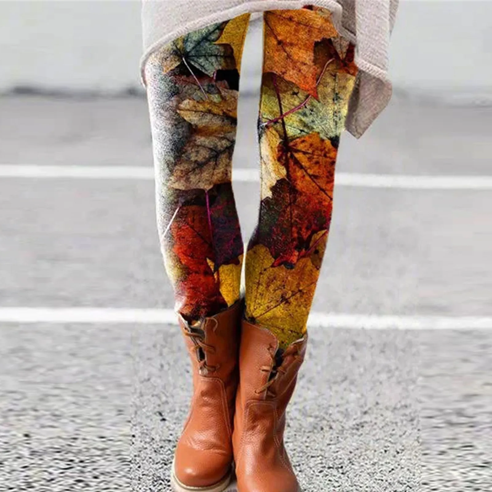 Модные леггинсы для женщин в виде кленового листа печати герметичность досуга