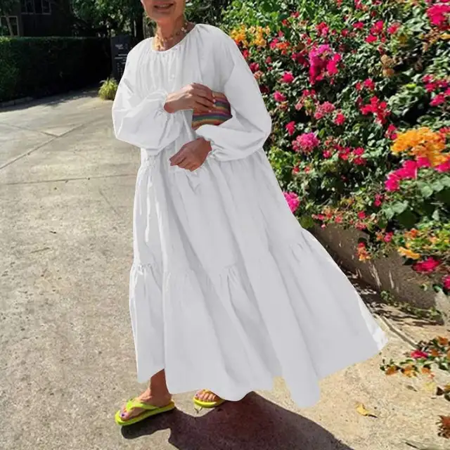 Пляжное длинное платье vonda 2021 повседневное женское однотонное