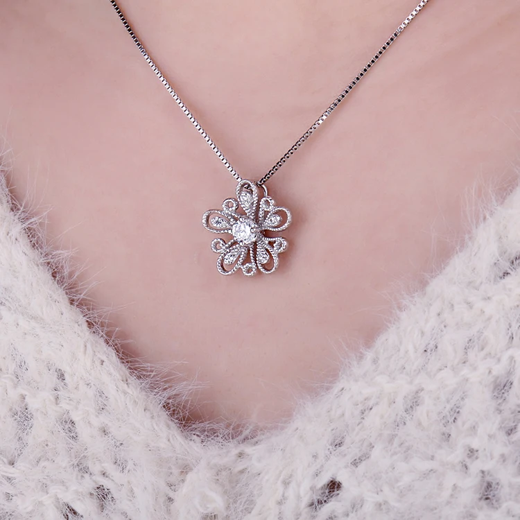 JewelryPalace Cubic Zirconia CZ Milgrain Filigree Blossom Flower Pendant Necklace Without Chain 925 Sterling Silver Jewelry Gift
