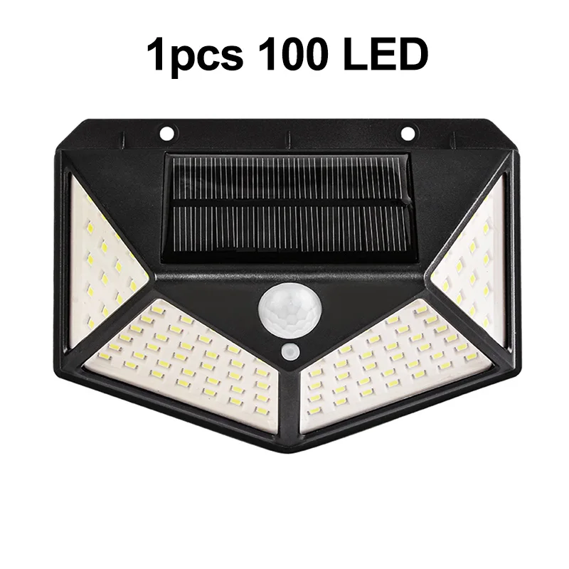 1pcs 100 LED 100/114 светодиодный солнечный свет Открытый PIR датчик движения 3 Режимы солнечные настенные лампы четыре-сторонние водонепроницаемые садовые Дворовые огни - Испускаемый цвет: 1pcs 100 LED