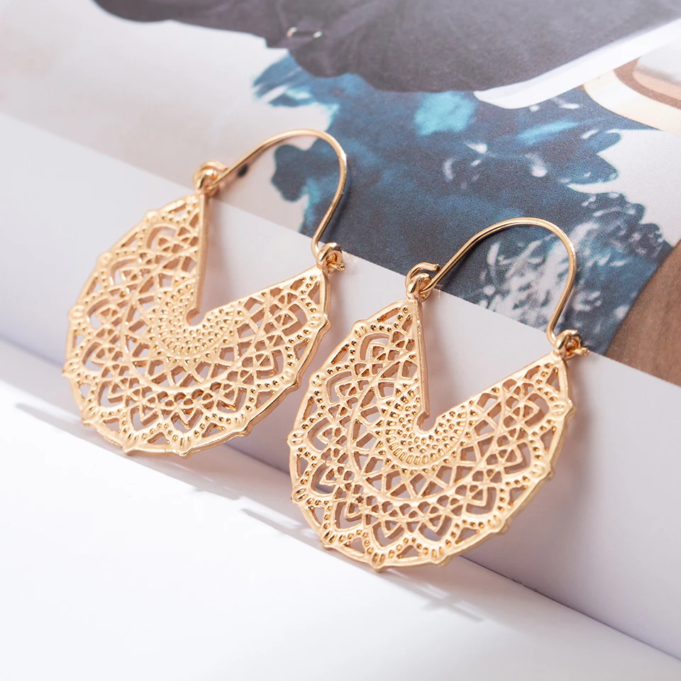 Boho Ethnic Large Golden Luxury Dangle Drop Earrings Hanging for Women Female Fashion 2019 Jewelry Wedding Earrings for Brides