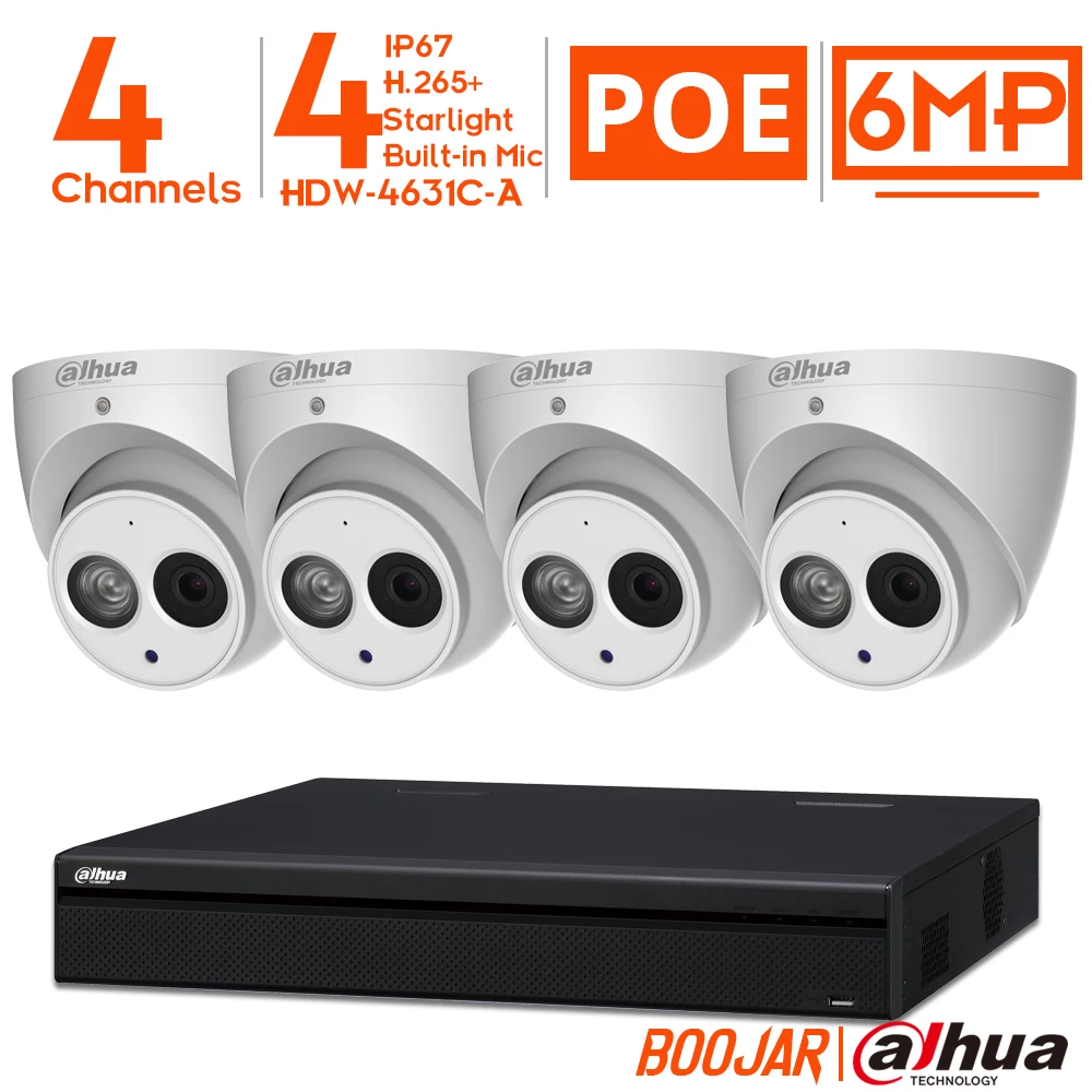 Комплект камеры видеонаблюдения Dahua 6MP POE с NVR2104HS-P-4KS2 и ip-камерой IPC-HDW4631C-A система