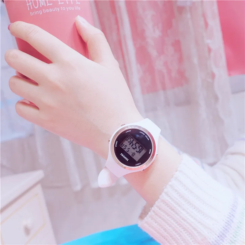 

Newest Candy Electronic Watch Female Student Week and Month Display Digital Led Watch Multifunction Sport Clock Waterproof 2019