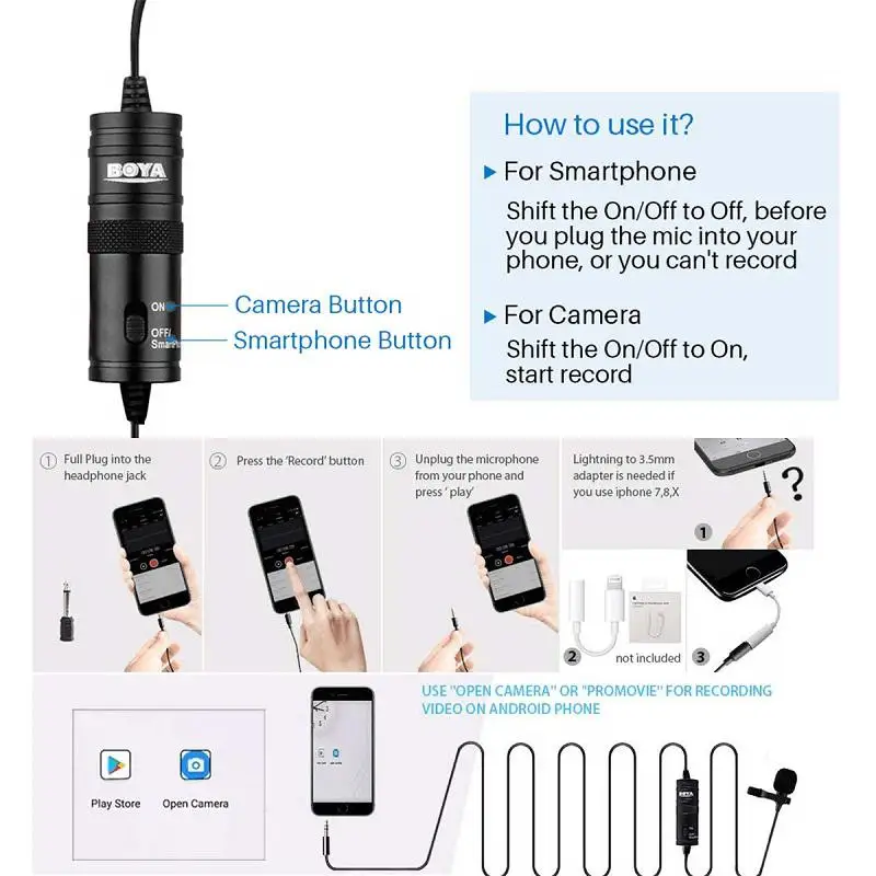 BOYA BY-M1DM петличный микрофон 6 м всенаправленный клип на лацкане видео микрофон для iPhone Canon Nikon DSLR