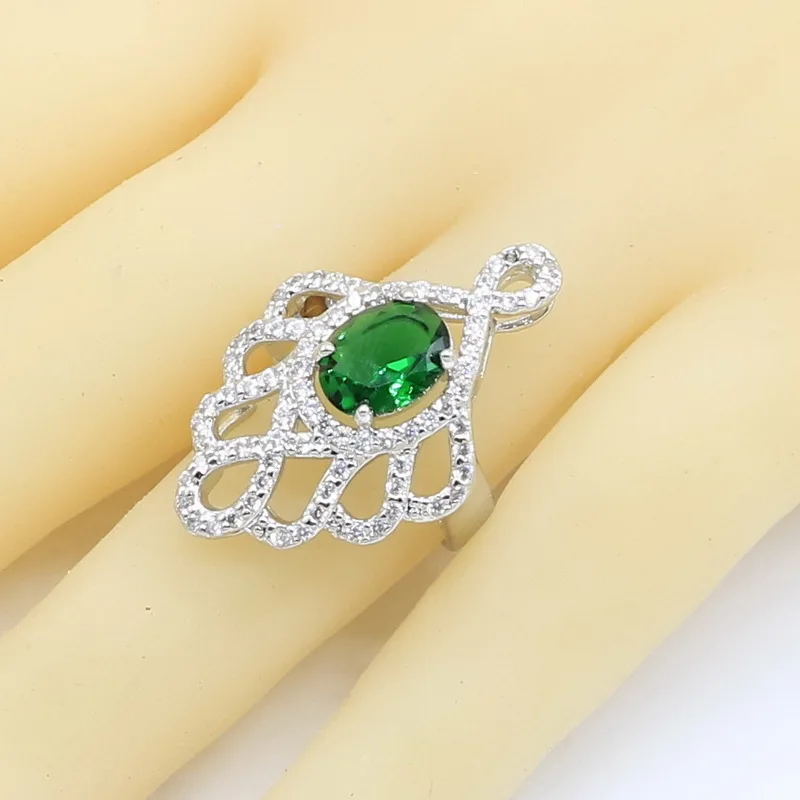 Зеленый циркониевый 925 серебряные ювелирные наборы для женщин браслет для невесты серьги ожерелье кулон кольцо
