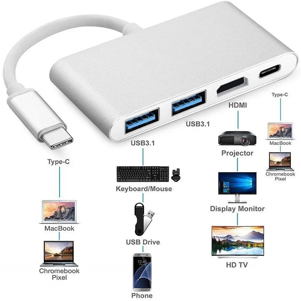 Многопортовый AV-конвертер USB C/HDMI 4K 2 3 0 порта для ПК многофункциональный