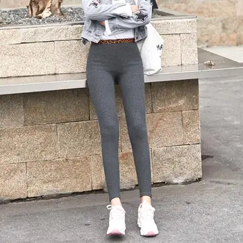 

MISSKY Spring Autumn Women Leopard Leggings Stripe High Waist Elastic Pencil Pants Slim Trousers