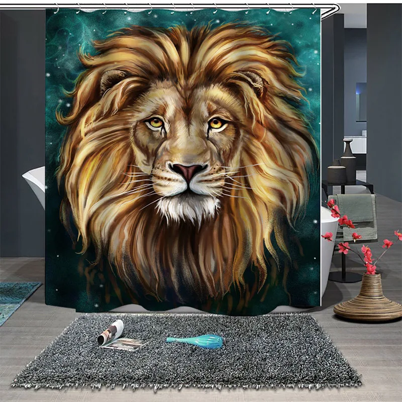 

Animal Lion Style Thickened Waterproof and Mould Proof Polyester Bathroom Curtain Personalized Creative Home Shower Curtain